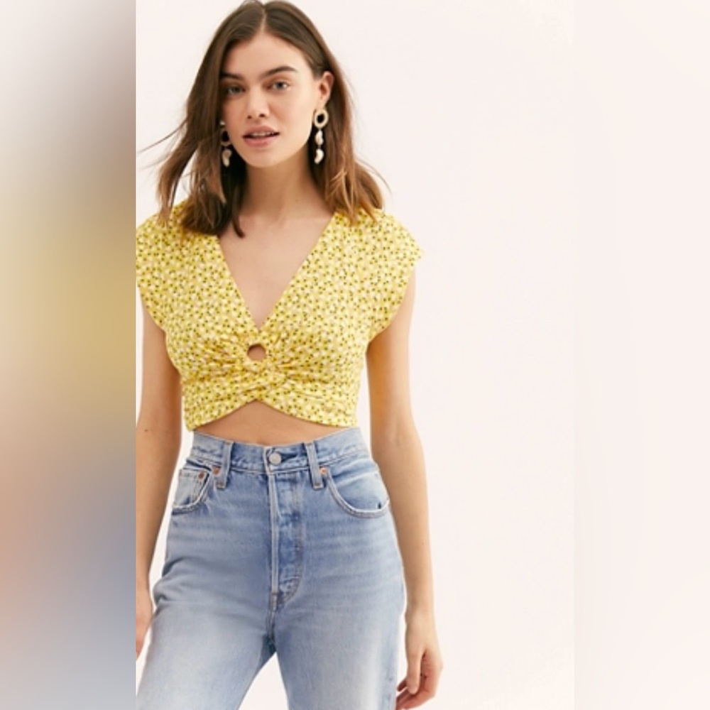 Free People Yellow Floral Crop Top